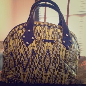 Rebecca Minkoff Yellow and Black Patterned Dome Satchel